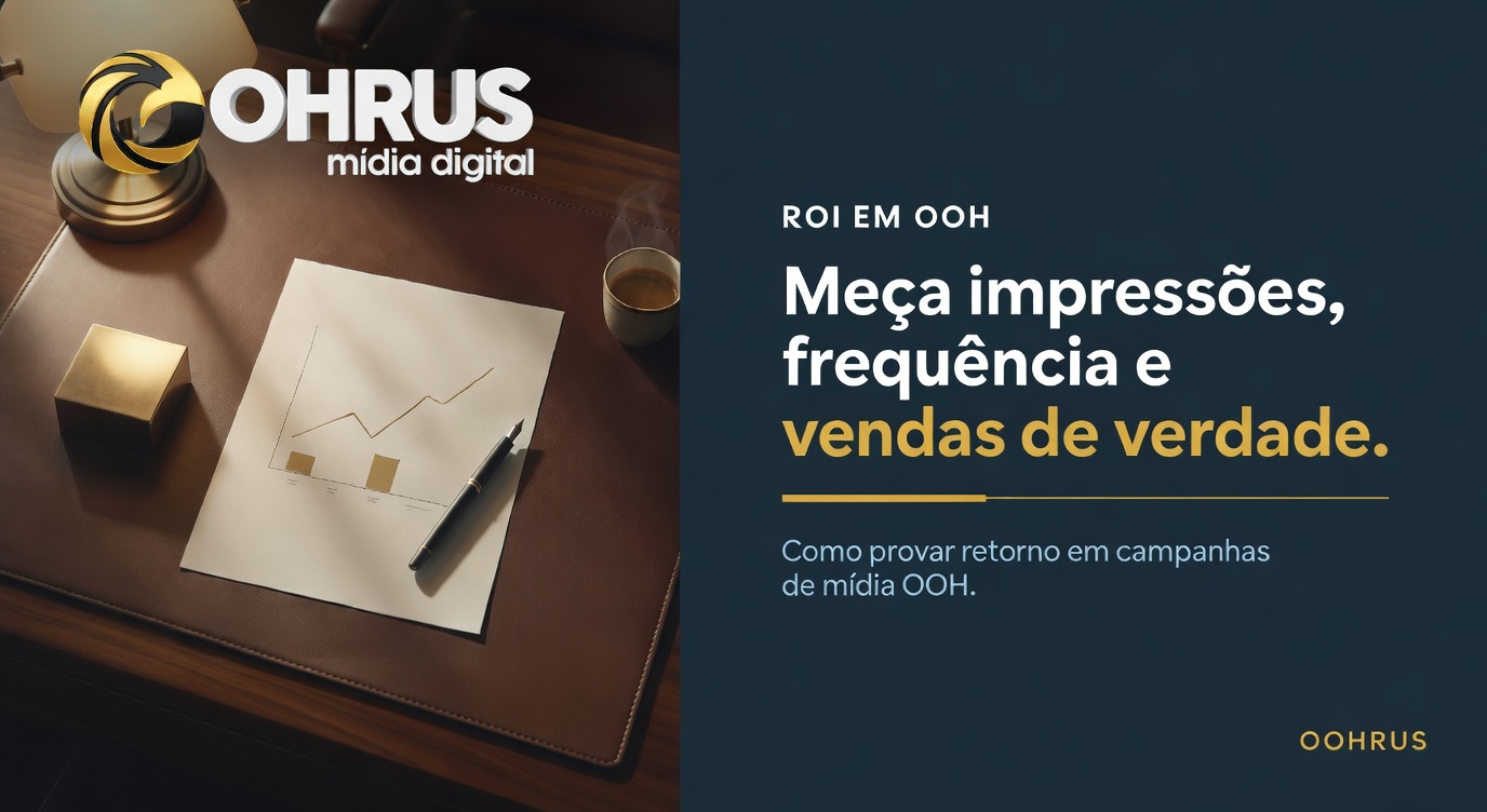 Dashboard de metricas de campanha OOH com graficos dourados sobre fundo escuro